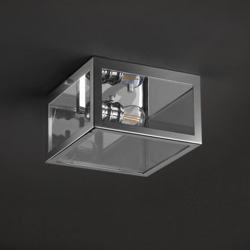 Eleanor 8" Farmhouse Industrial Square Iron/Glass Case LED Flush Mount - JONATHAN Y
